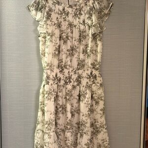 LOFT Gray Ruffled Midi Dress for Wedding Guest